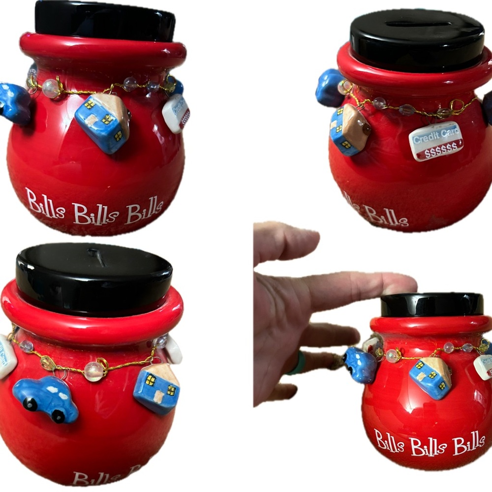 Red Bills Bills Bills Jar with Black Lid
